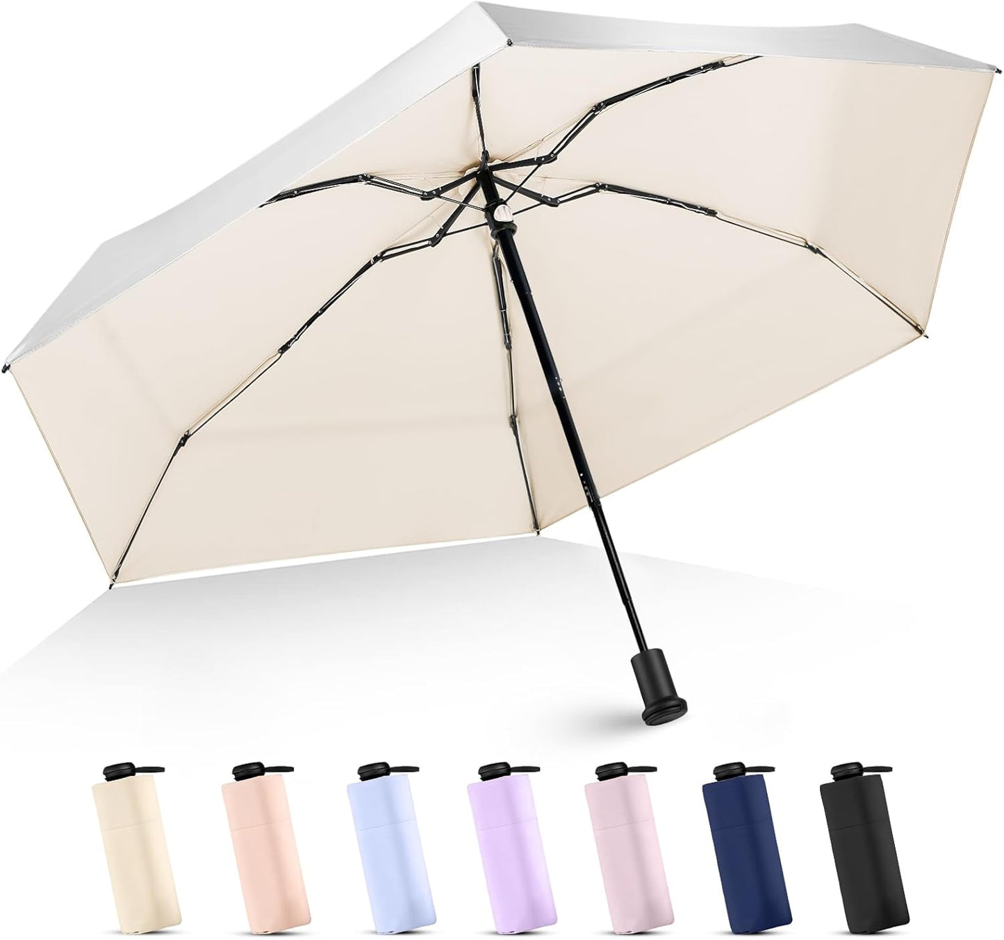 LEAGERA UPF 50+ Mini Umbrella for Travel - Compact Folding Sun Umbrella for Walking Summer Lightweight Purse Small Umbrellas for Women Girls
