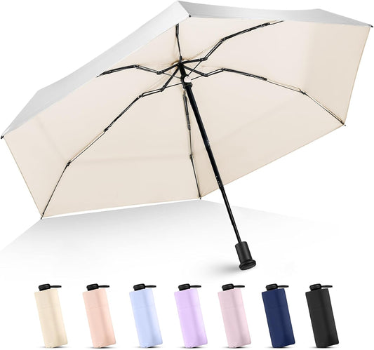 LEAGERA UPF 50+ Mini Umbrella for Travel - Compact Folding Sun Umbrella for Walking Summer Lightweight Purse Small Umbrellas for Women Girls