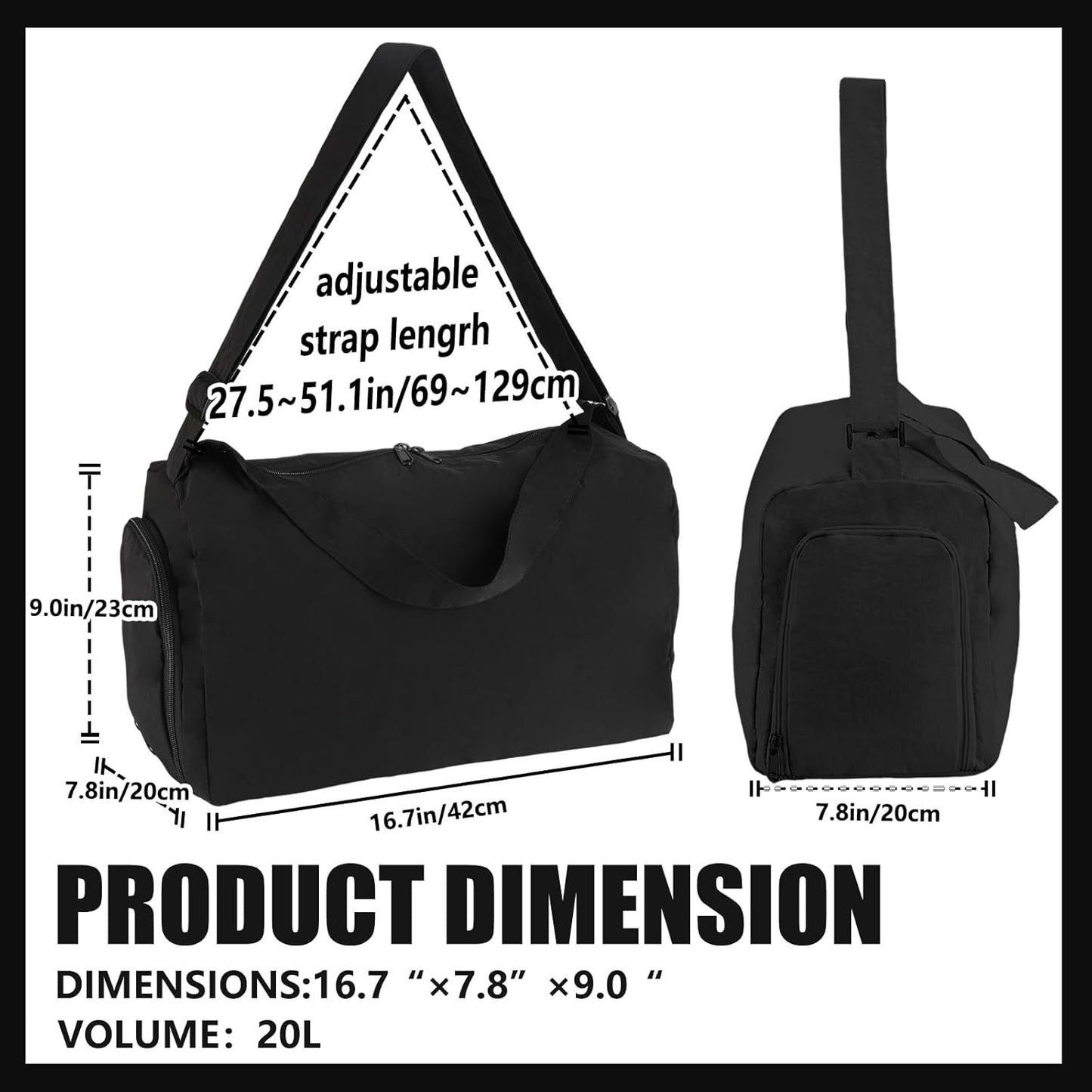 Small Gym Bag for Women with Shoes Compartment and Wet Pocket, Lightweight Travel Duffel Overnight Bags for Women & Men, Weekend Carry on Bag - Sport Yoga Swimming Dance(Black)