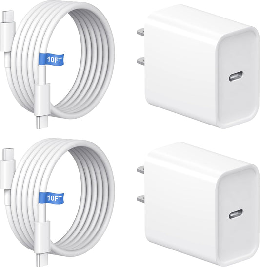 iPhone 17 Charger Fast Charging 20W USB C Charger Block & 10FT Fast Charging Cable Compatible with iPhone 17/17 Air/17 Pro/17 Pro Max/16/15 Series/iPad Pro and More