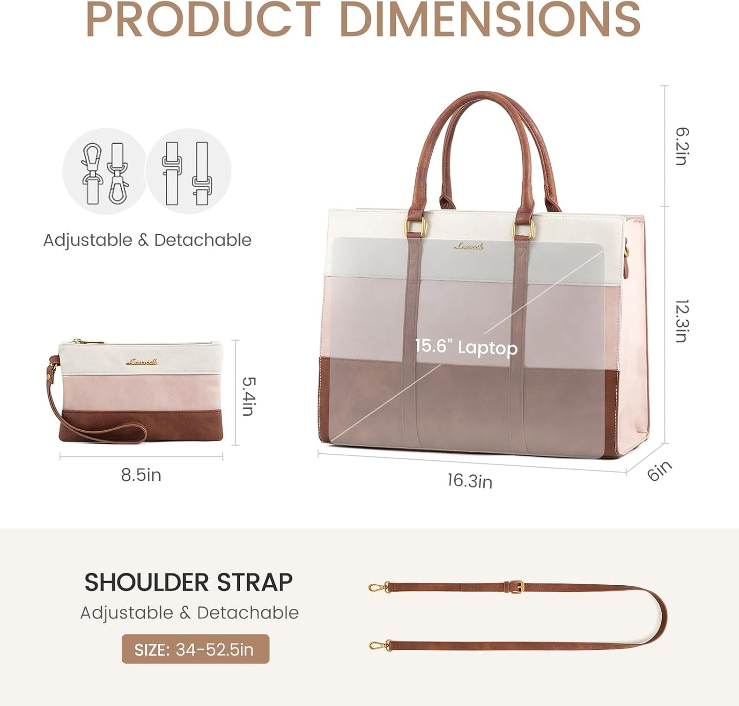LOVEVOOK Laptop Bag for Women, 15.6 Inch Laptop Tote Bag, Vintage Leather Work Bags for Women, Waterproof Computer bag with Clutch Purse, Large Capacity Briefcase, Business Office Bag