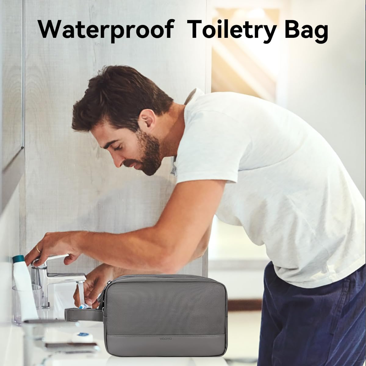 Voova Travel Toiletry Bag for Men Women, Hanging Dopp Kit Water Resistant Shaving Bag for Toiletries Accessories, Small Makeup Organizer Case for Traveling Essentials, Bathroom, Cosmetics, Grey