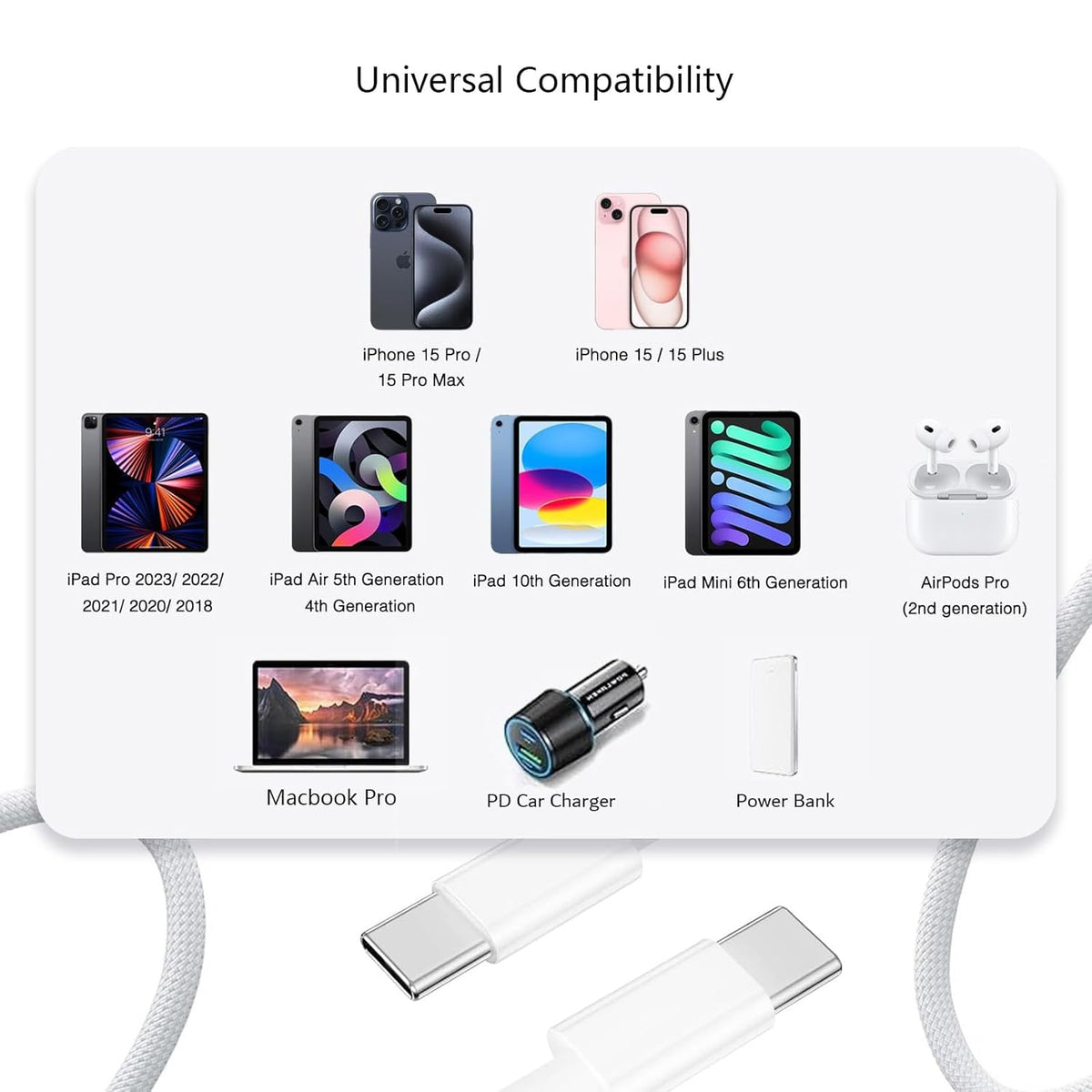 6FT 20W USB Type C Fast Charger Block for iPhone 16e 17 16 15 Pro MaX,AirPods 4 4th, AirPods Pro 3