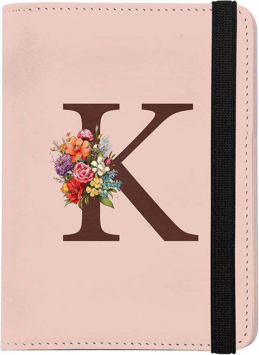 Cute Passport Holder and Holder Combo Passport Cover with Compatible Wallet Credit Card Protector RFID Blocking Women Men (Pink Initial Monogram-K)