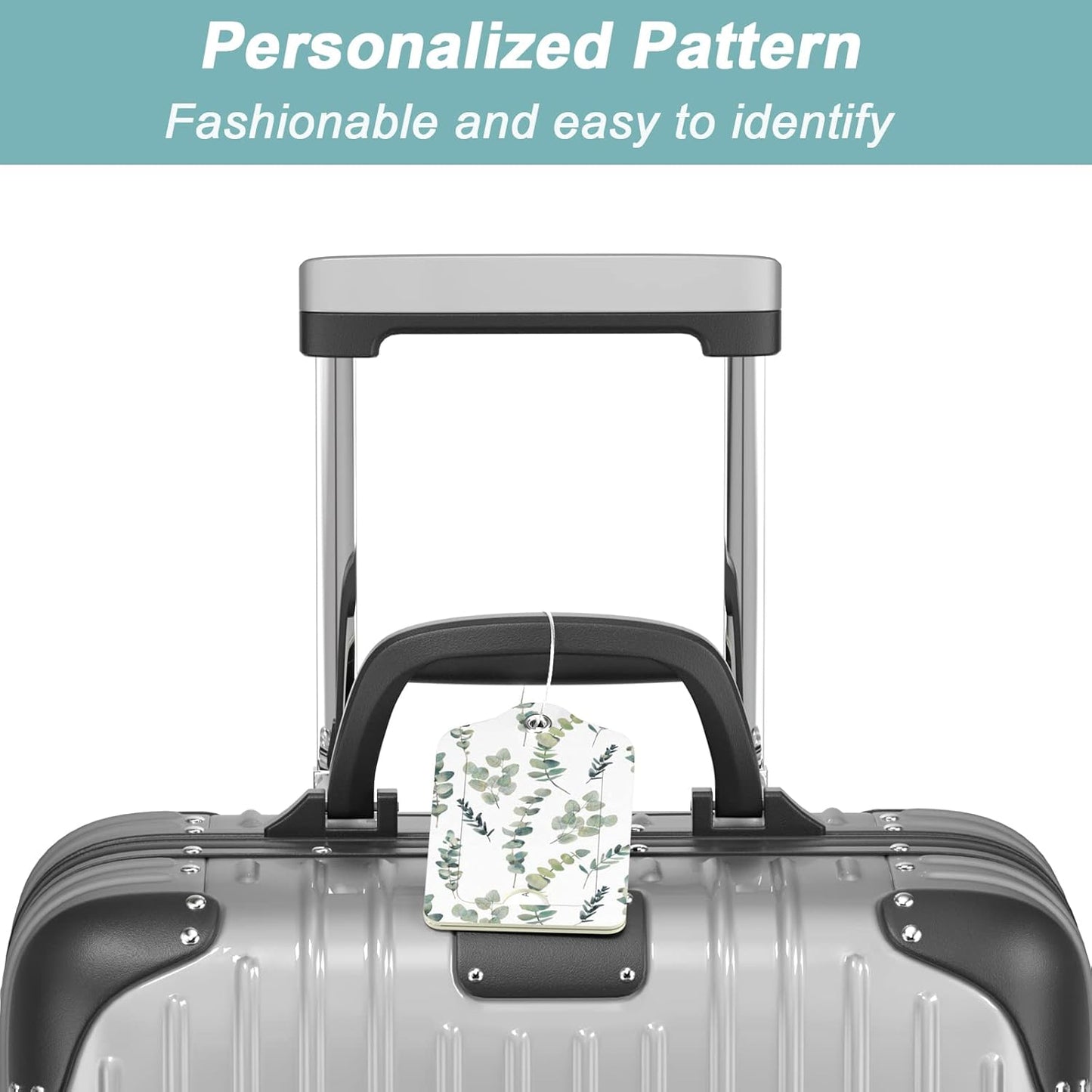 Rimilak 3 Pcs PU Leather Luggage Tags for Suitcase, Travel Cruise Luggage Tag with Privacy Flap, Name ID Label and Metal Loop for Women Men Baggage Handbag School Bag Backpack, Green Leaves