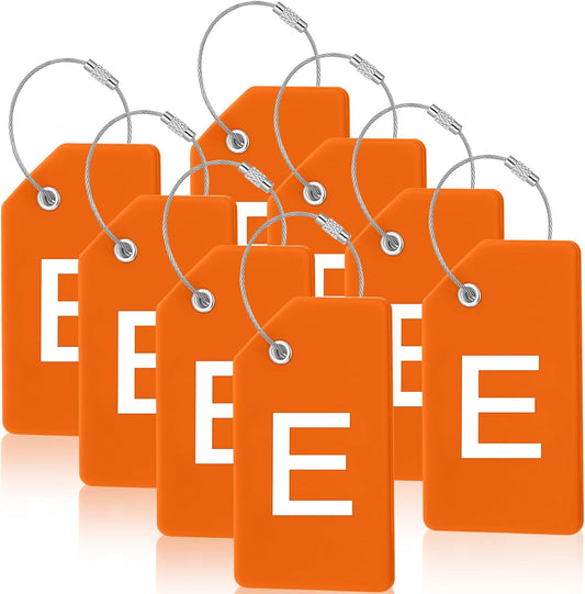 8 Pcs Initial Letter A-Z Luggage Tags Silicone Suitcase Instrument Tag with Name Card and Stainless Steel Loop(Letter E,Orange)