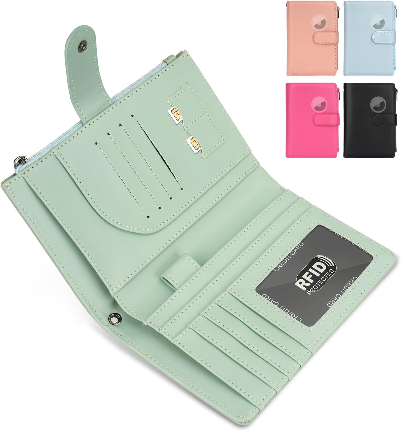 RFID Passport Holder for Women/Men Travel Gifts, Large Capacity Passport Wallet, Family Travel Documents Organizer with Card/Airtag Slots, Zipper coin pocket, Cash Holder Passport Cover Case (Green)