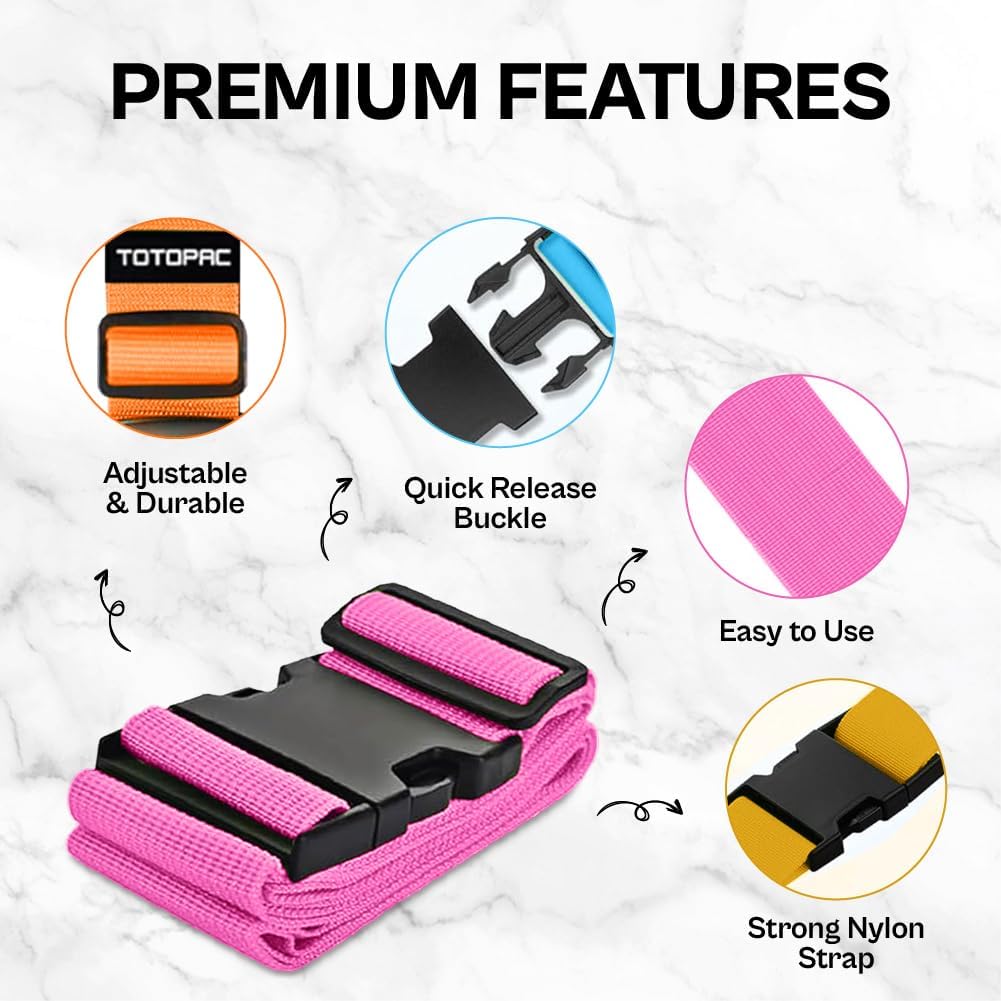 4 Pack Luggage Straps, Adjustable Suitcase Belts 72" x 2" with Quick Release Buckle, Durable Travel Accessories for Secure Luggage and Easy Identification (Orange+Blue+Pink+Yellow)