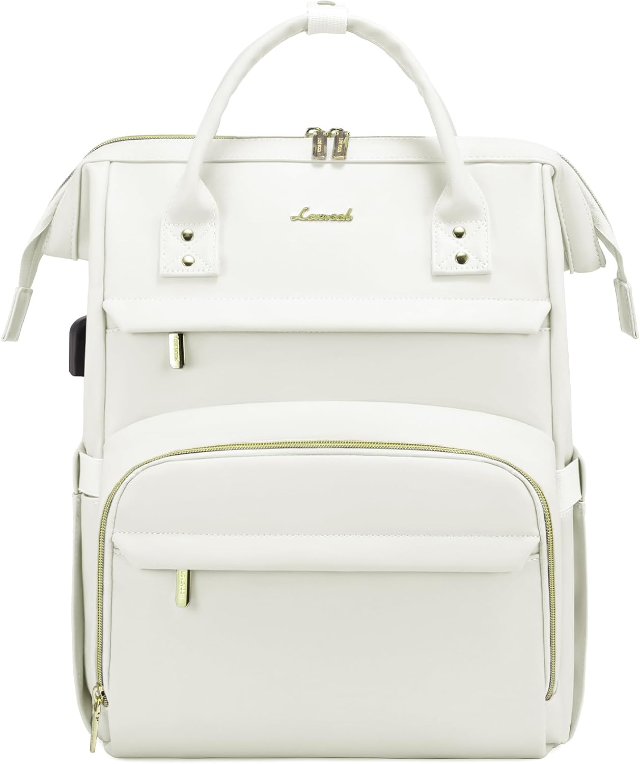 LOVEVOOK Leather Laptop Backpack for Women 15.6 inch,Travel Backpack Purse Nurse Teacher Backpacks Computer Laptop Bag,Professional College Business Work Carry On Backpack with USB Port,Beige White