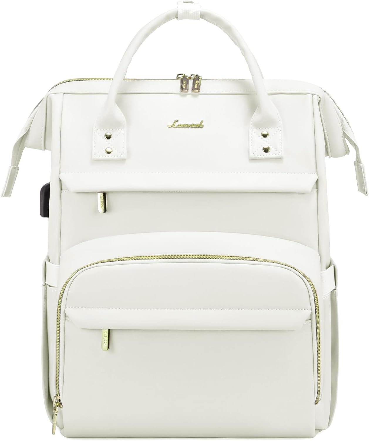 LOVEVOOK Leather Laptop Backpack for Women 17 inch,Travel Backpacks Purse Nurse Teacher Backpack Computer Laptop Bag,Professional College Business Work Bags Carry On Backpack with USB Port,Beige White