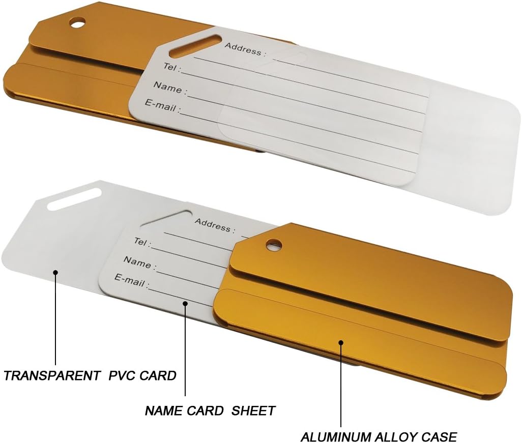 Aluminum Luggage Tags, Luggage Tag Holders for Travel Luggage Baggage Identifier by Ovener (5Pack Gold)