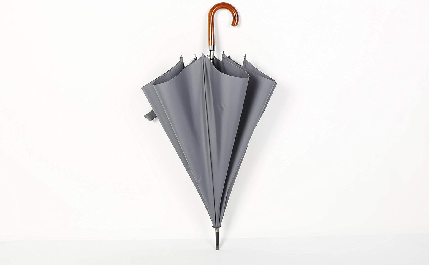TIME LOVER Stick Umbrella Oversize Windproof Umbrella Wooden Hook Handle J Stick Automatic Open Fast Drying Umbrella for Men Women(Grey)