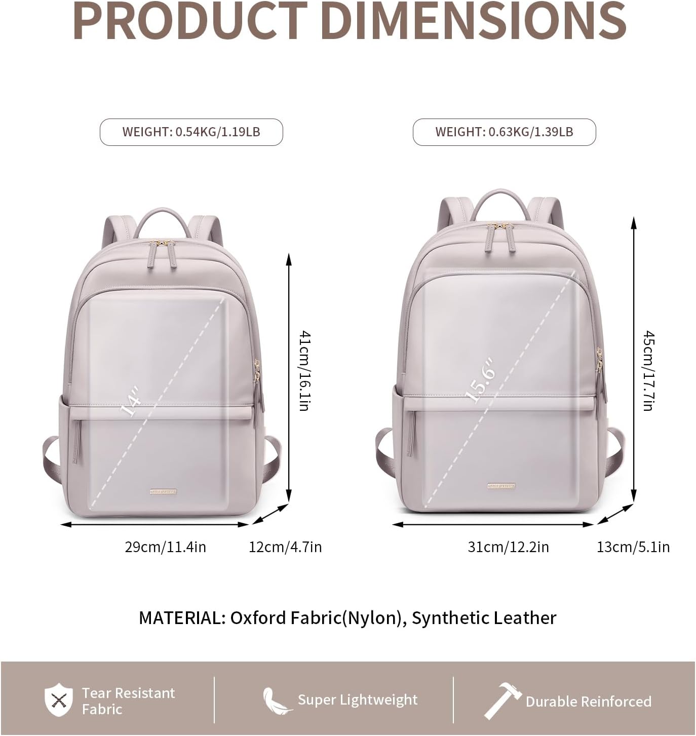 GOLF SUPAGS Laptop Backpack for Women Slim Computer Bag Work Travel College Backpack Purse Fits 15.6 Inch Notebook (Pinkish Gray)