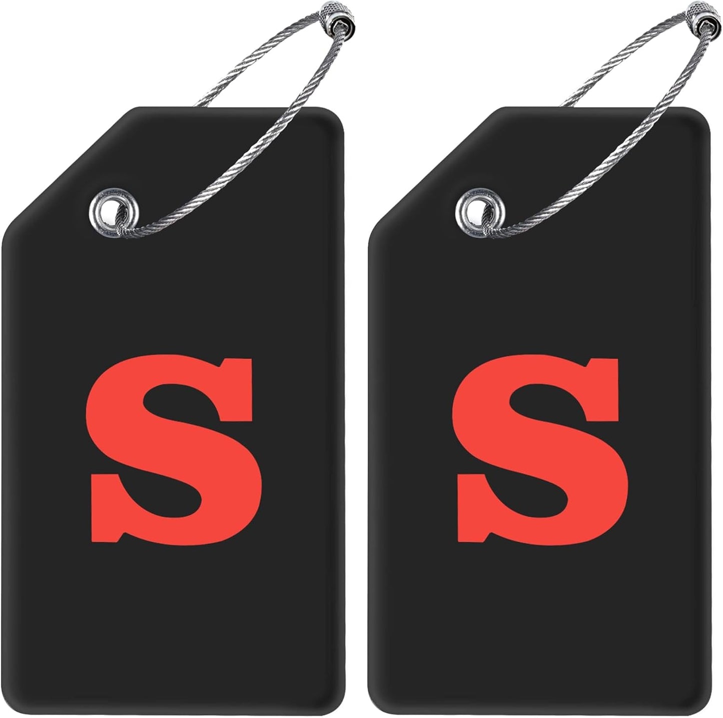 Gostwo 2 Pack Silicone Luggage Tags for Suitcases, 26 Initial Letter Baggage Labels Handbag School Bag Suitcase Instrument Tag with Stainless Steel Loop(Black & White) (Letter S)