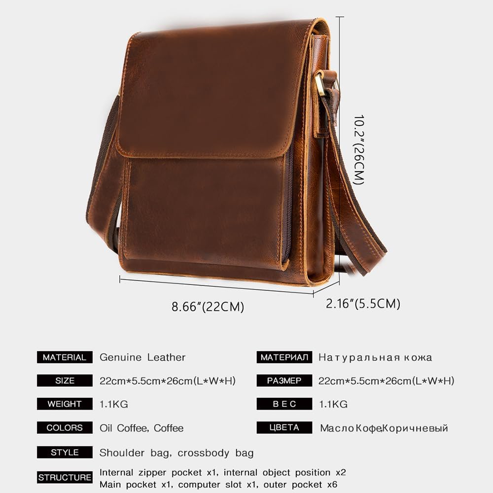 Genuine Leather Messenger Bags Mens Shoulder Crossbody purse Work Business Vintage lager Capacity