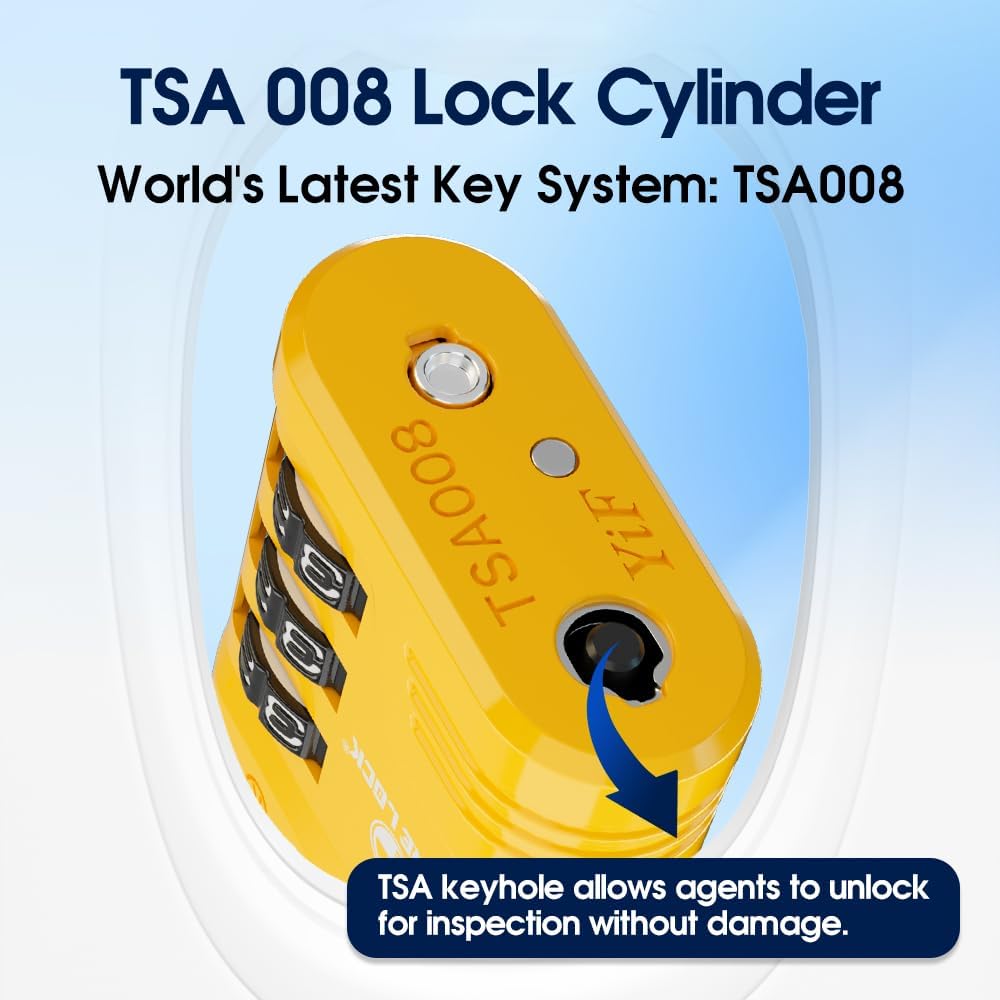 SURE LOCK TSA Locks for Luggage, TSA Approved Luggage Locks with Open Alert, 008 Key for High Security, Easy Read Dials, Zinc Alloy Body, Locker Lock for Suitcase, Gym, Travel(Yellow 4 pk)
