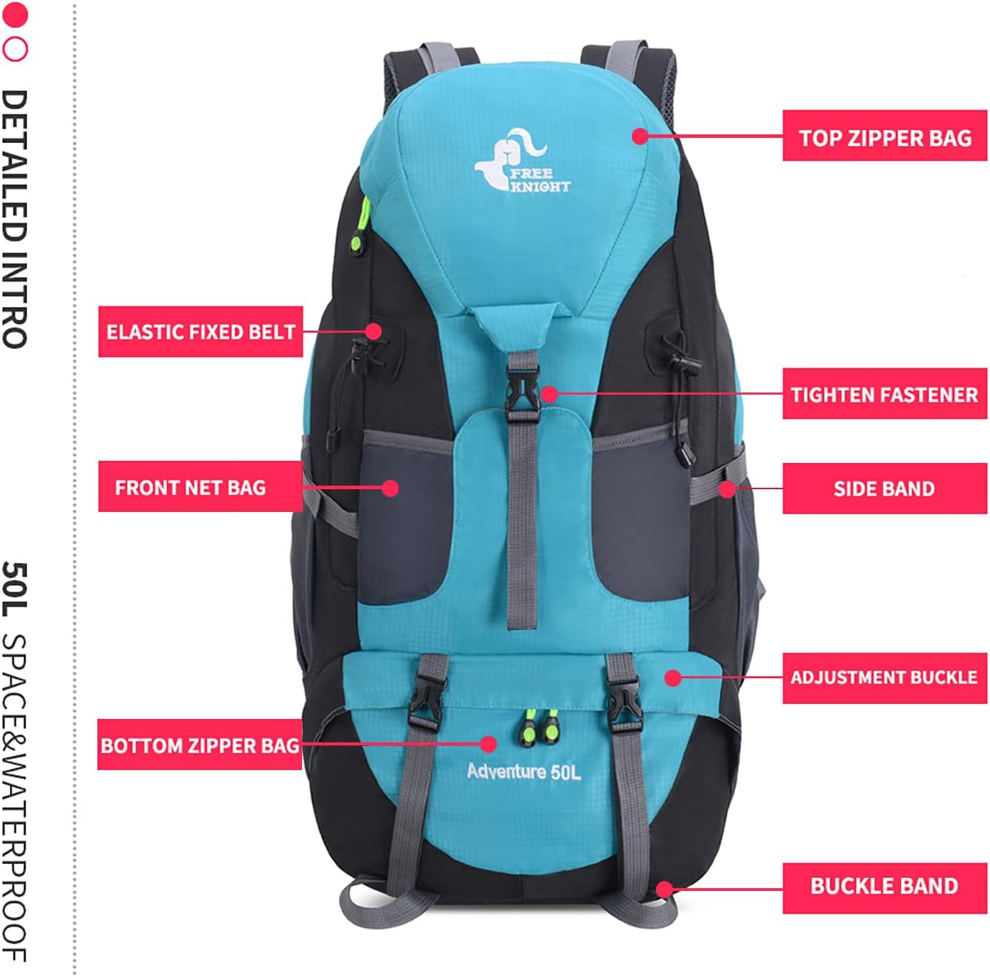Bseash 50L Hiking Backpack, Water Resistant Lightweight Outdoor Sport Daypack Travel Bag for