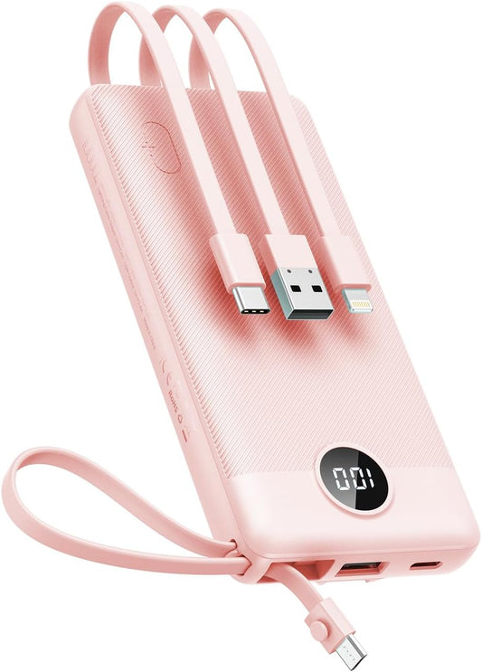 VEEKTOMX Portable Charger Built-in Cables, Power Bank for iPhone, Fast Charge USB C Battery Pack Travel Essentials Powerbank Compatible with iPhone 17/16/15/14, Samsung S25/24