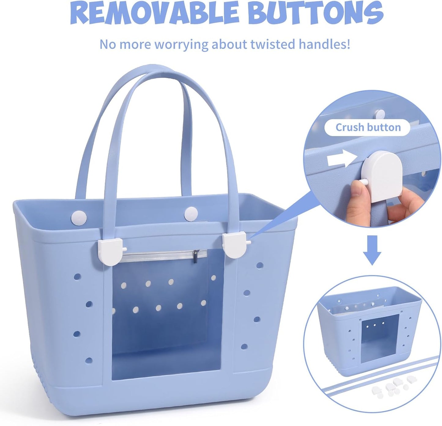 Rubber Beach Bags with Visual Window, Extra Large Waterproof Sandproof Rubber Tote Bag for Pool,Boat & Travel