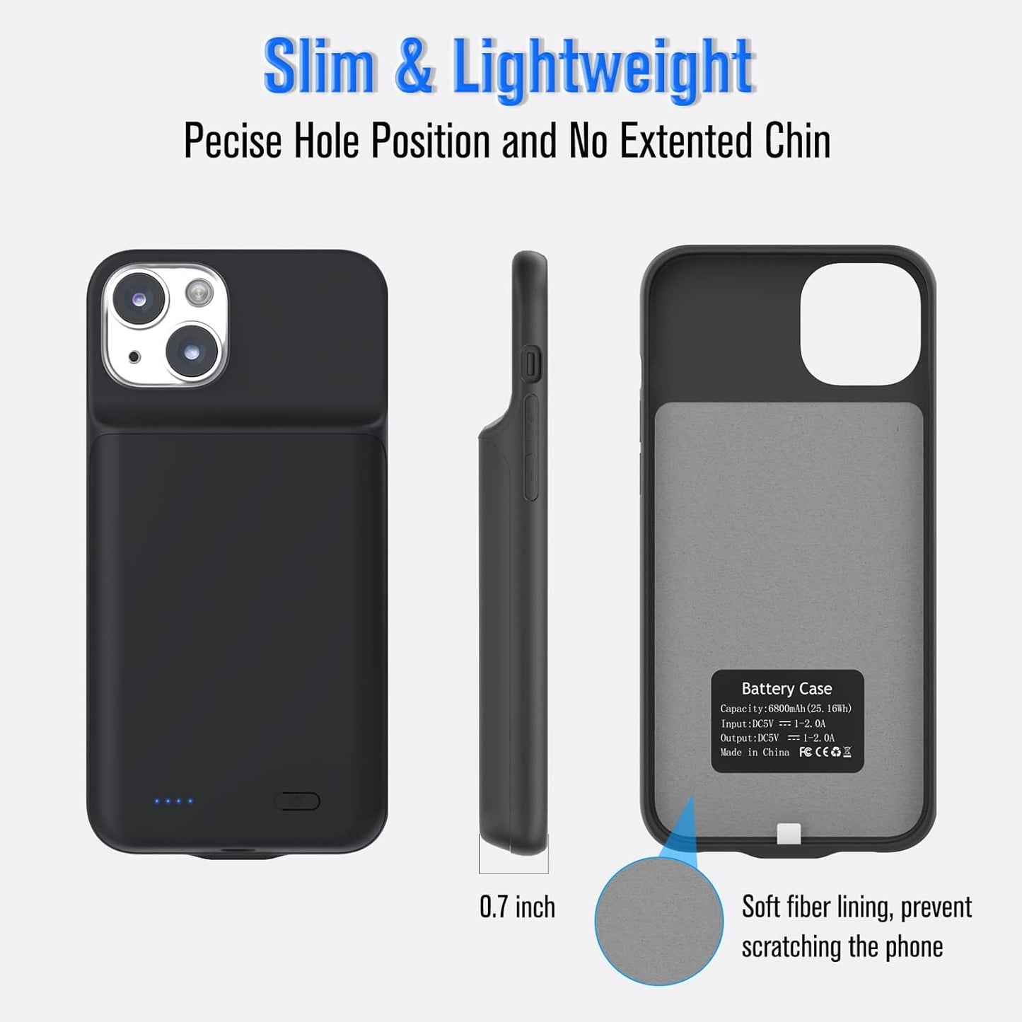 Gladgogo Charging Case for iPhone 14, Powerful 7000mAh Ultra Slim Smart Battery Case Charger Portable External Lightweight Rechargable Battery Pack Compatible with 14, 6.1 inch, Black