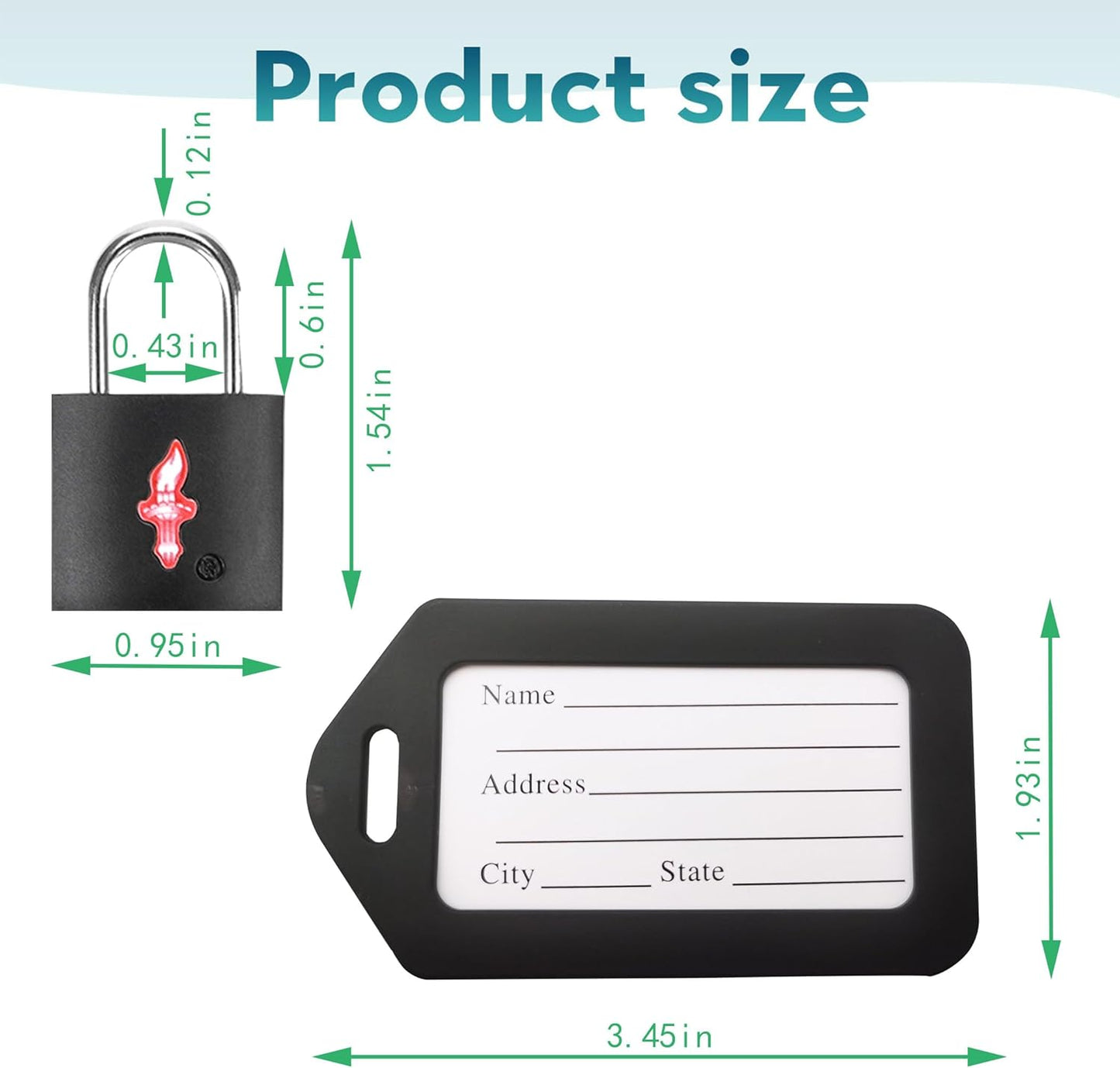 4 Pack Black TSA Luggage Locks with Key+4 Pack Travel tag, Luggage Lock TSA Approved for Backpacks, Bags and Luggage, 4 Pack Black Lock+4 Pack tag