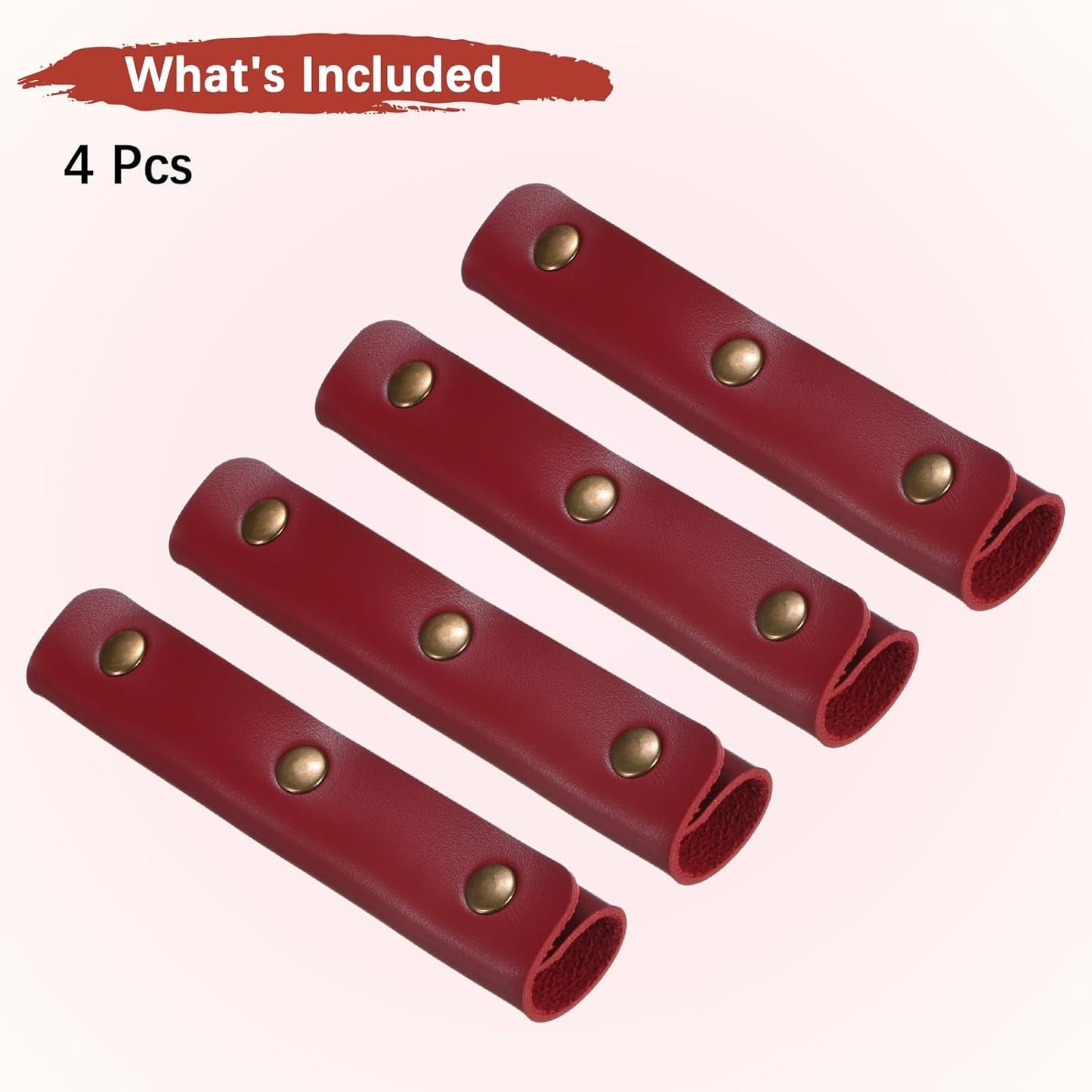Leather Handle Wrap [4PCS] - Handbag Handle Wrap Cover with 3 Metal Clasps Use for Suitcases & Bags & Shopping Totes & Wallets - [Wine Red-5IN/13CM] Soft Purse Strap Pad