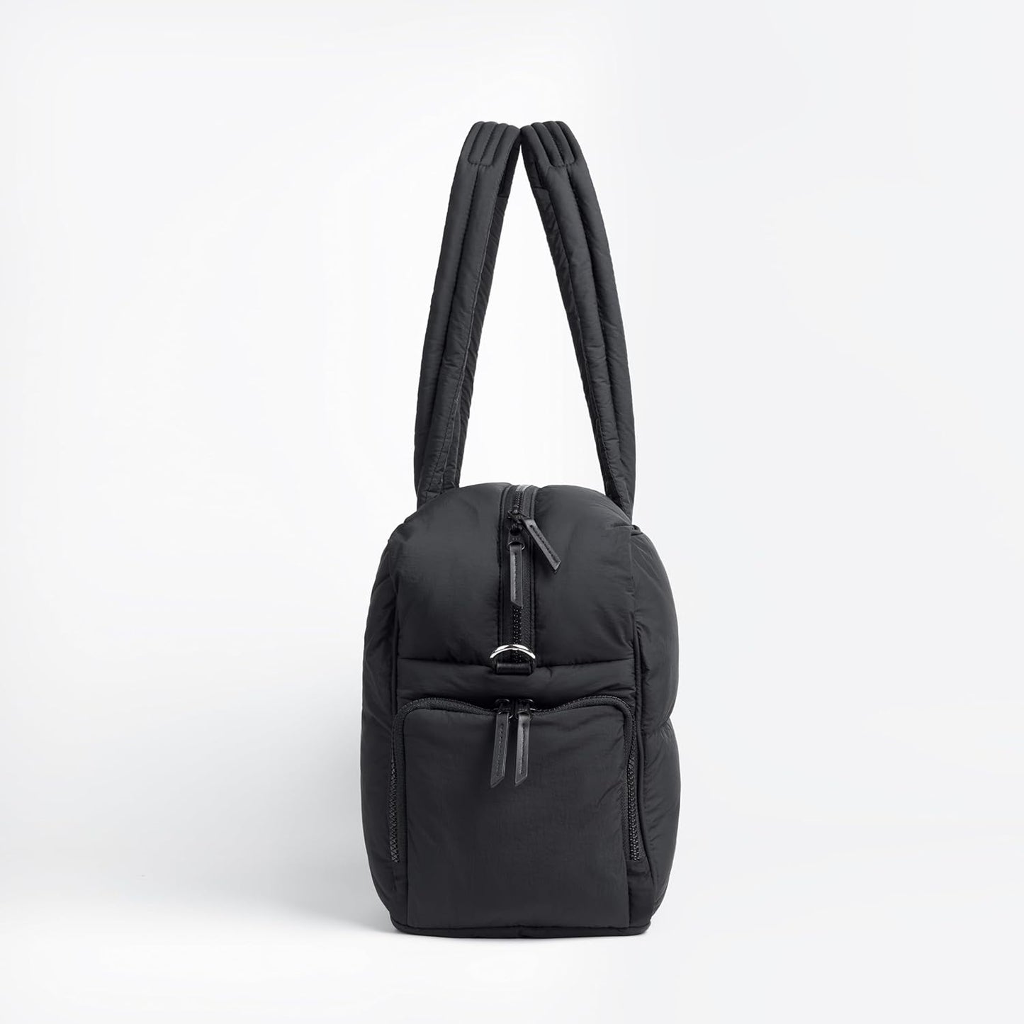 Comfyable Nylon Duffle Bag for Travel, Gym, Weekender Luggage Puffer Bag with Removable Shoe Compartment, Carrying Overnight Bag with Laptop Compartment For Women Men, Water-Repellent, Black