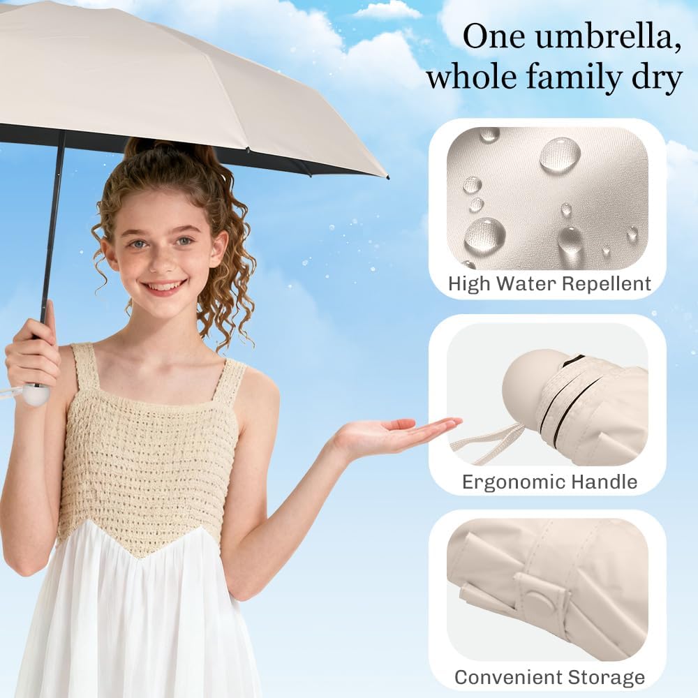 TOPSAIL Mini Umbrella Compact for Travel, UV Sun Protection(UPF50+), Waterproof for Light Rain, Suitable for Women & Kids With a Case, Manual Folding Small Pocket Size Ufor Backpack/Purse