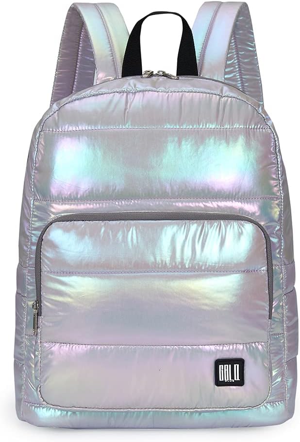 Backpack Purse for Women, Small Quilted Nylon Lightweight Backpack, Water Resistant Iridescent Puffy Casual Daypack