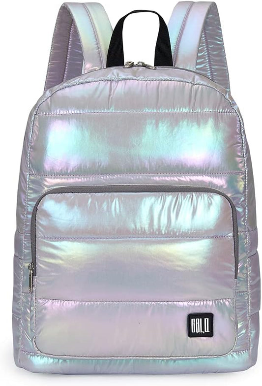 Backpack Purse for Women, Small Quilted Nylon Lightweight Backpack, Water Resistant Iridescent Puffy Casual Daypack