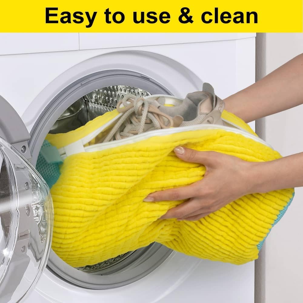 Shoe Washing Machine Bag - 2 Pcs Reusable Premium Shoe Washing Bag with Durable Invisible Zipper - Shoe Bag for Washing Machine Fits Most Sizes & Types - Hands-Free Complete Protection - include brush