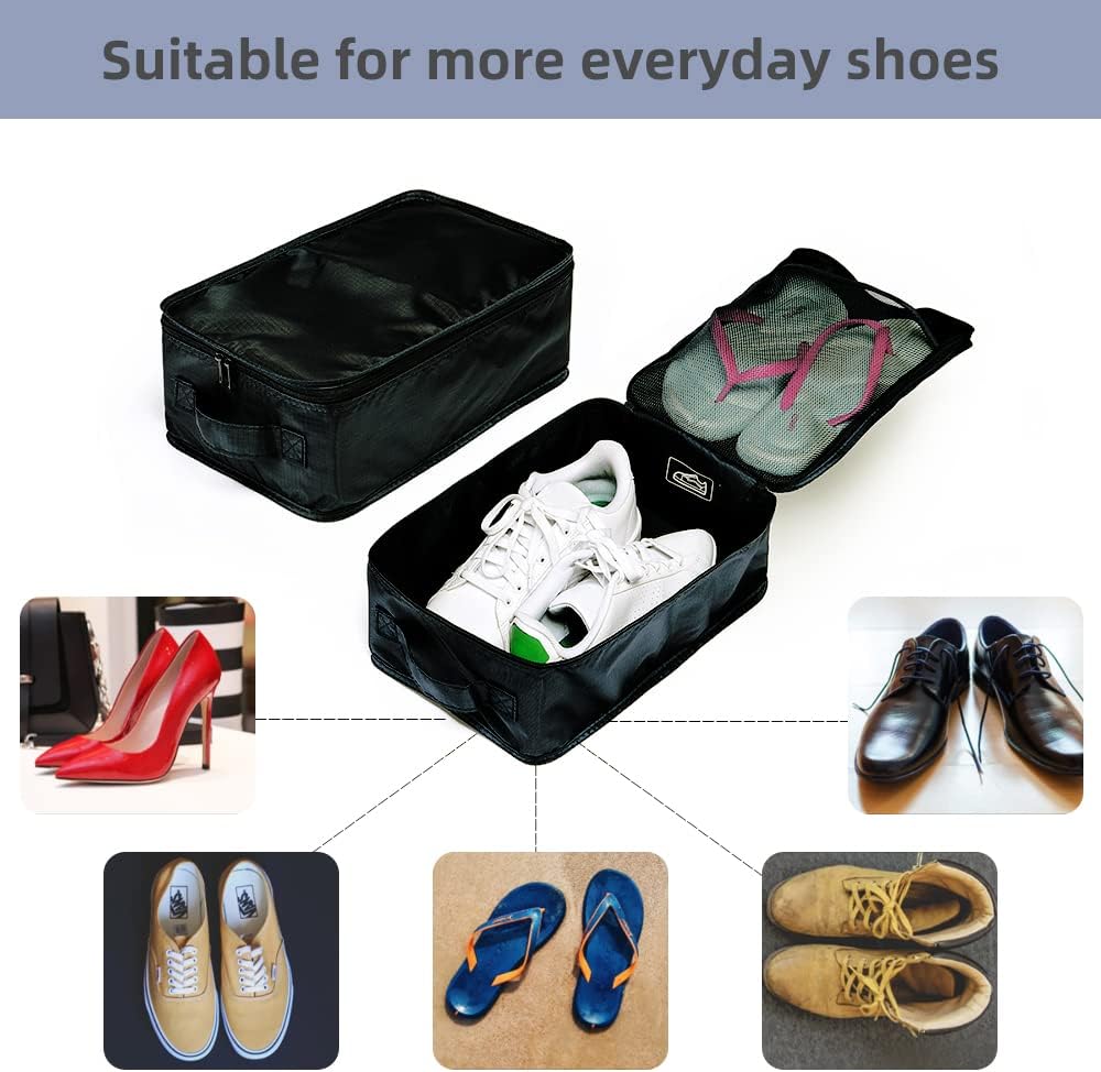 Travel Shoe Bags, Foldable Waterproof Shoe Pouches Organizer-Double Layer (6 Black Shoe Bags)