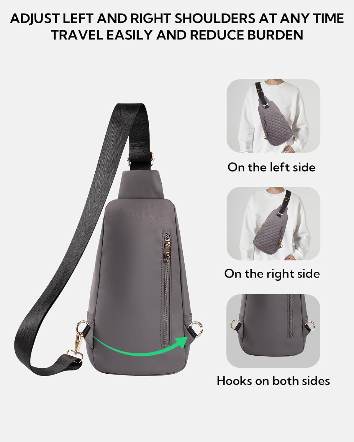 WATERFLY Small Crossbody Sling Backpack: Fashion Chest Crossbody Bag for Women Men Anti Theft Stylish Casual Daypack Trendy Travel Bags-Grey