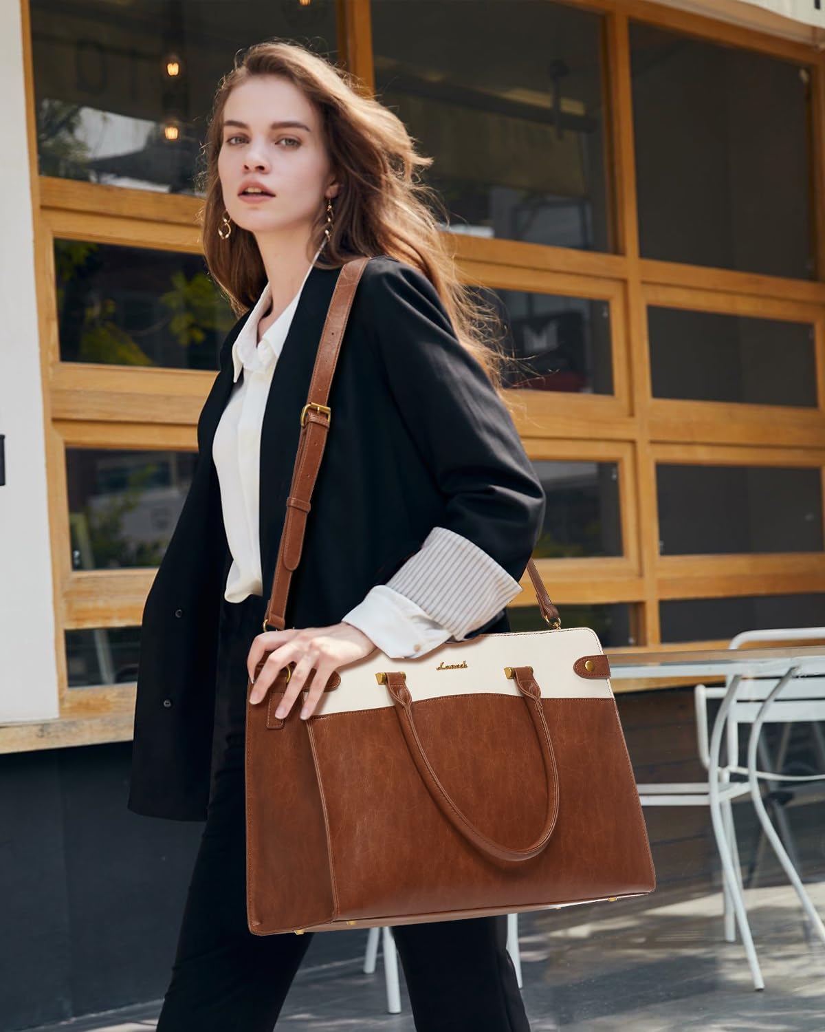 LOVEVOOK 17 Inch Laptop Tote Bag For Women Teacher Work Bag, Vintage Waterproof Leather Computer Bags For Laptops For Women, Laptop Purse Business Professional Briefcase Office Large Shoulder Handbag