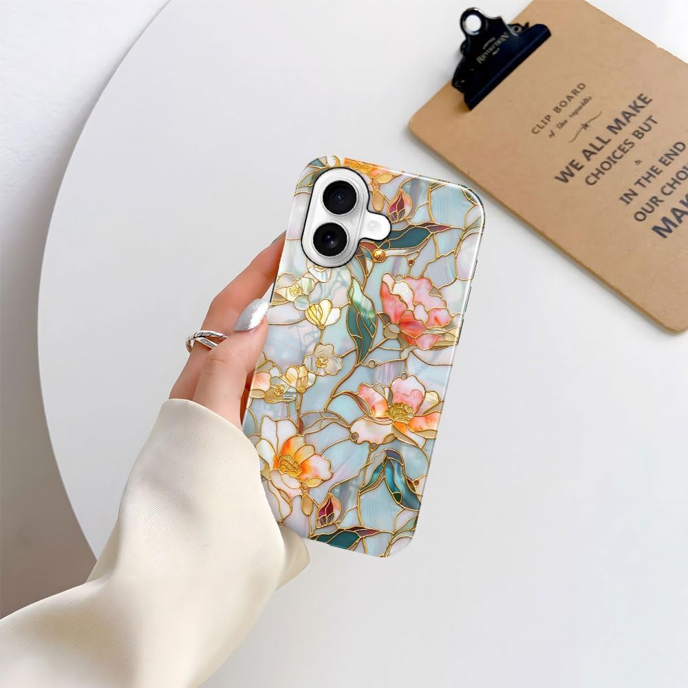 Case for iPhone 17 - Slim Fit Anti-Scratch Phone Case for Girl Women - Stained Glass Aesthetic Flowers (Glossy)