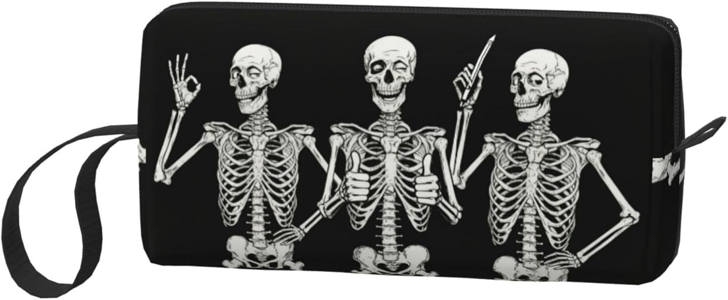 Cartoon Skeletons Makeup Bag Organizer Compact & Durable Skull Travel Cosmetic Bag Oxford Fabric Impact-Resistant Multi-Purpose Storage Perfect for Travel, Gym, Daily Use