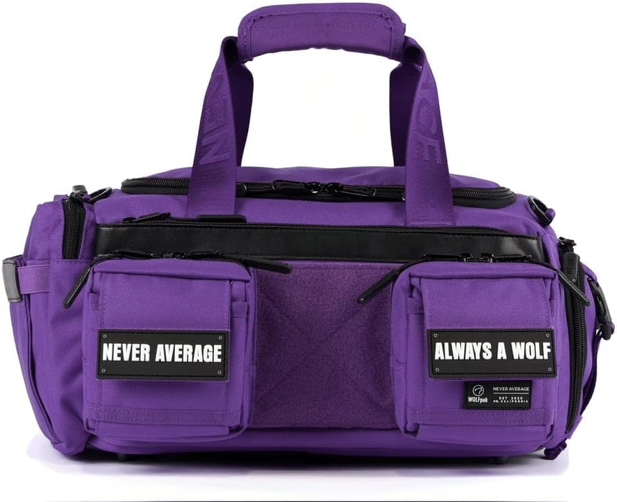 WOLFpak 20L Mini Duffle Bag for Gym & Travel | Waterproof Carry-On Weekender Bag with Shoe Compartment, Hard Bottom, and Tactical Molle System (Wolfsbane)