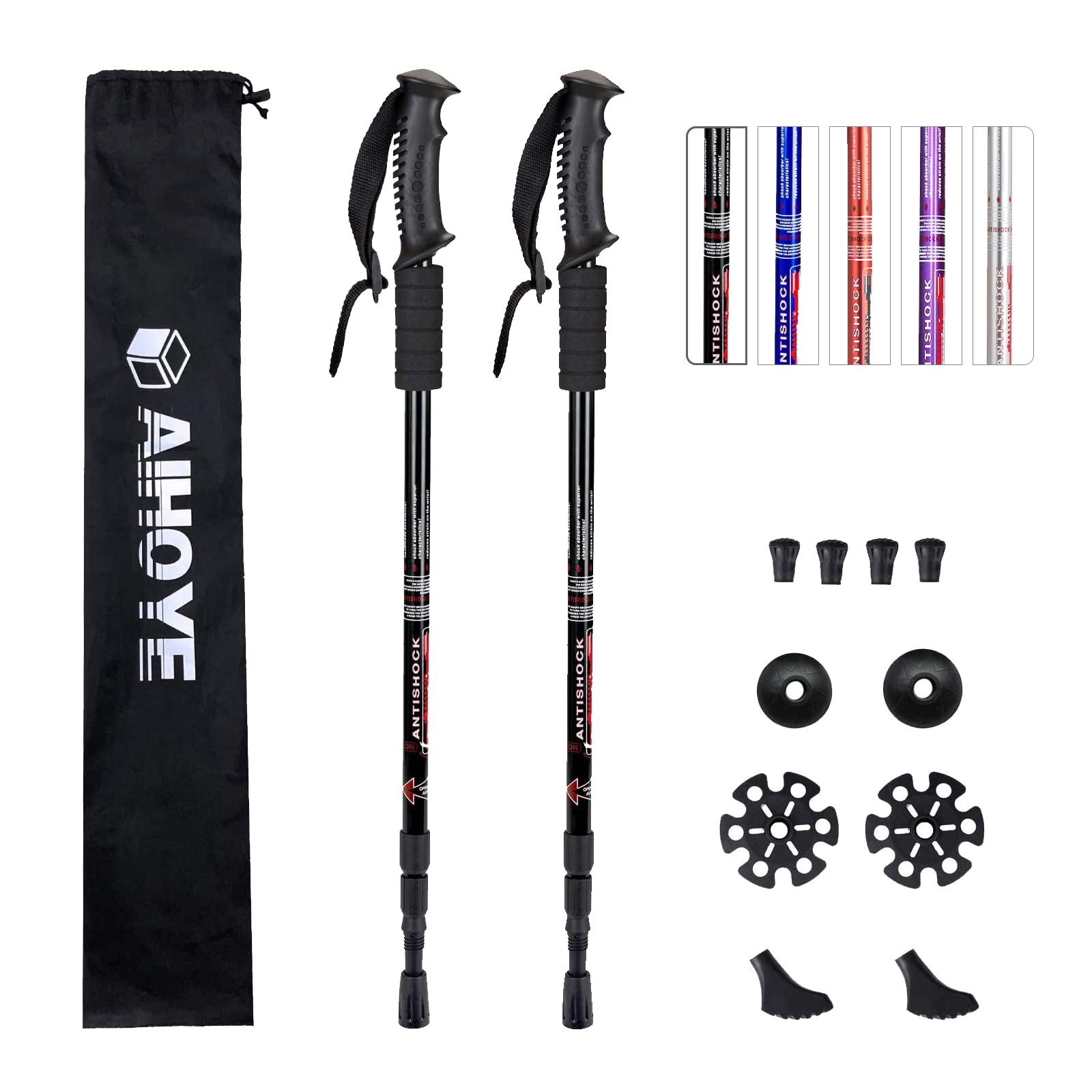 Aihoye Trekking Poles, Collapsible Lightweight Shock-Absorbent Hiking Walking Sticks Adjustable