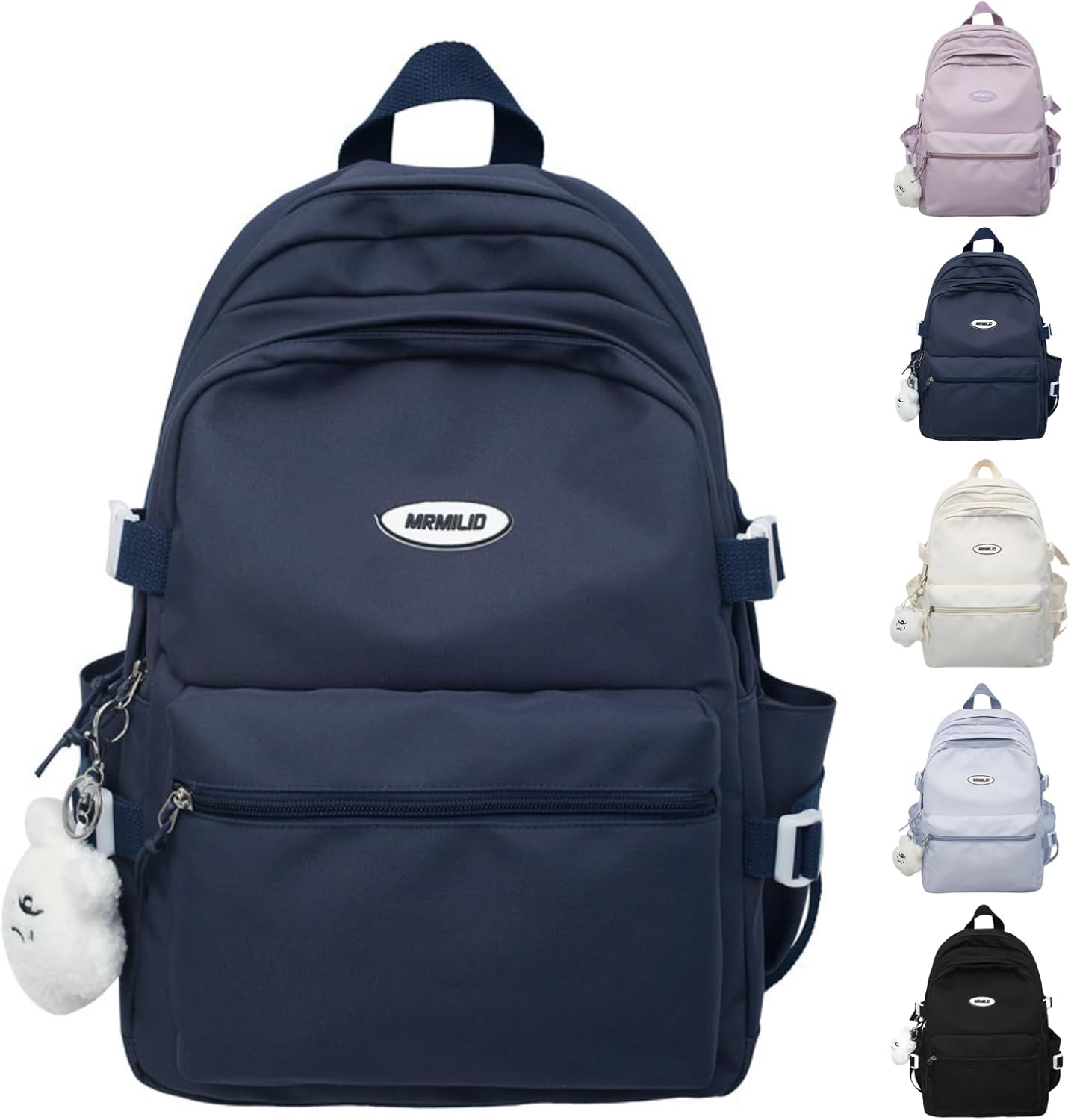 Kawaii Backpack with Cute Accessories Casual Aesthetic Daypack Simple Laptop Bag Waterproof Travel Rucksack for Women (dark blue)