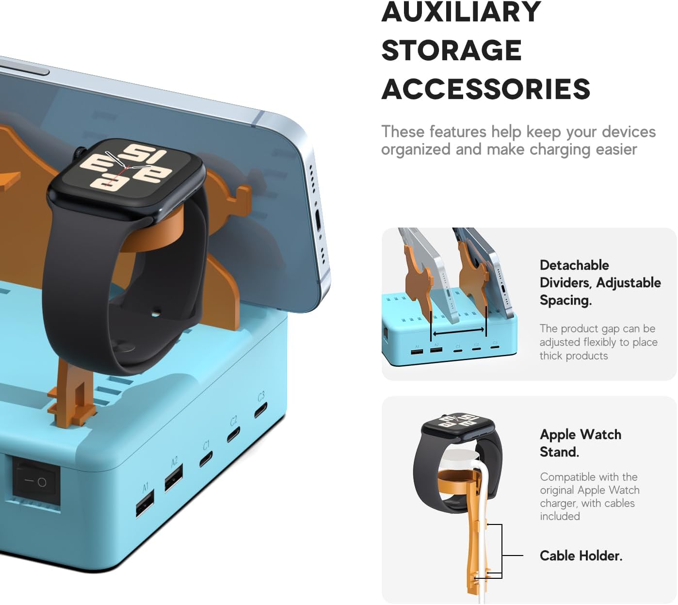 KFD 70W 65W 45W GaN Charging Station for Multiple Devices 5-Port USB C Charger for 40W iPhone 17 Samsung S25 iPad Nintendo Switch 2 Charging Dock Organizer Fit Living Room/Kitchen/Bedroom/Nightstand