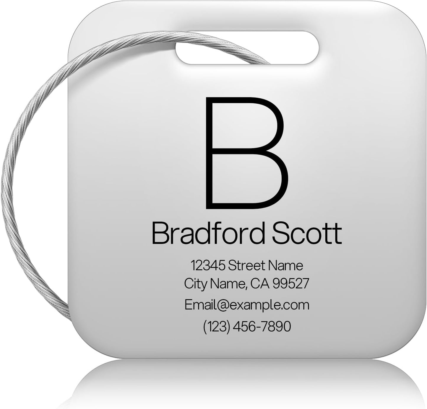 Initial Personalized Luggage Tags for Suitcases - Laser Engraved Stainless Steel Custom Name ID Tag for Backpack and Bag Kids, Women - Metal Baggage Tags Travel Essentials Accessories(Square-Silver)
