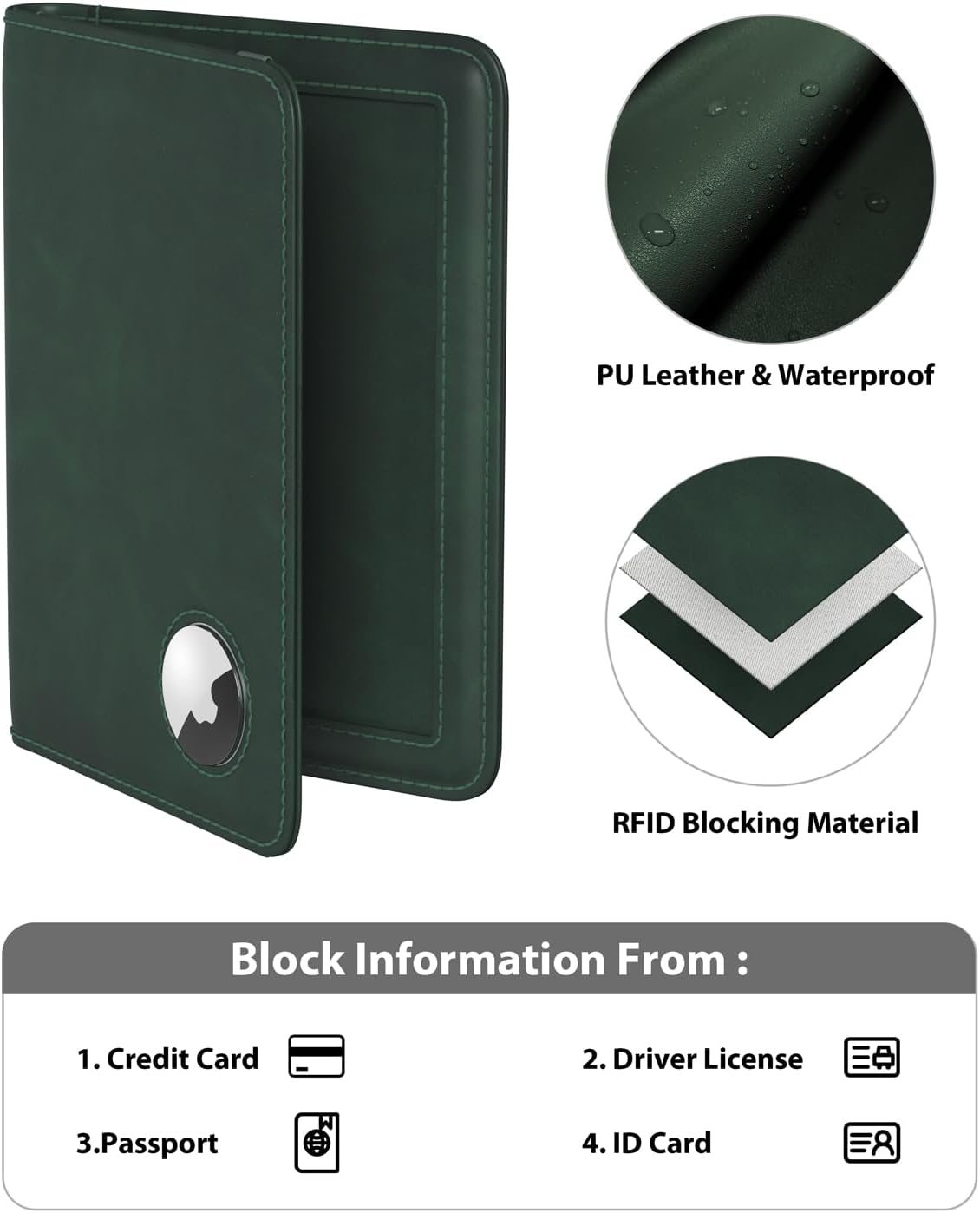Stouchi Passport Holder with Airtag Slot, Airtag Passport Wallet for Men, Slim Leather Passport Holder Case Family for Travel Anti-Lost, Green