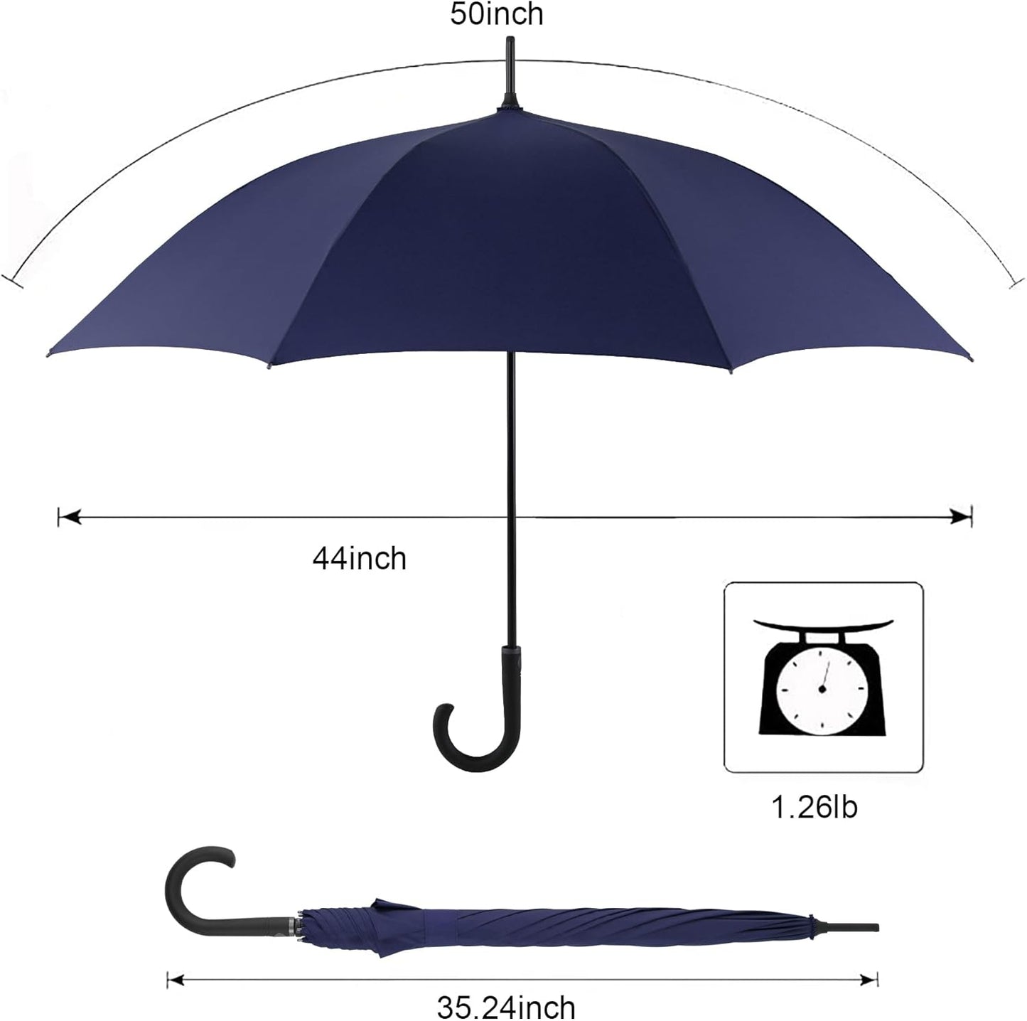 Large Stick Umbrella Windproof Automatic Open 50 Inch Umbrella with Hook Handle,Over Sized J Handle Umbrellas for Men and Women,Windproof Unbreakable Stick Rain Golf Umbrella.