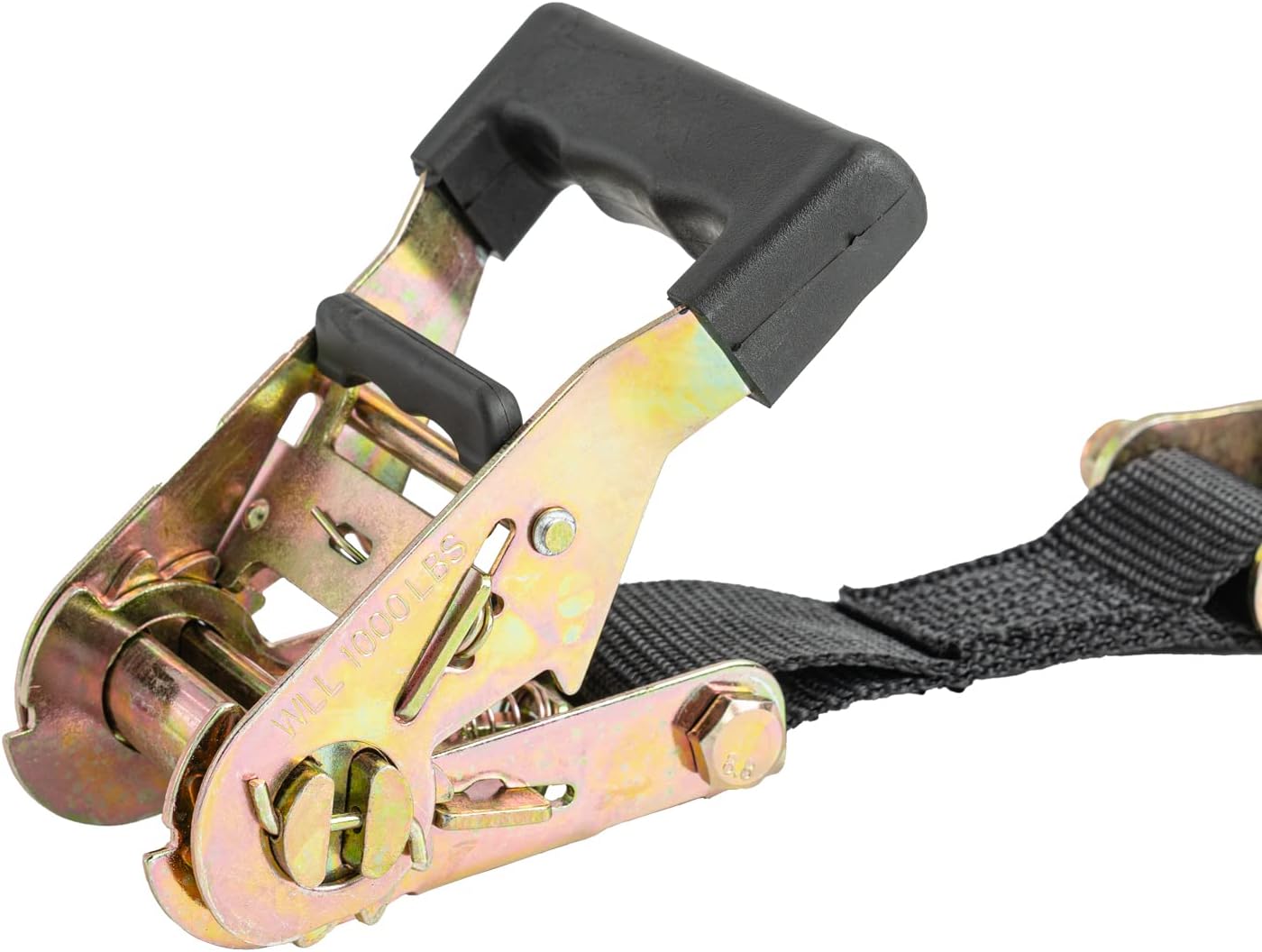 Ratchet Strap, 7’ x 1.5" Shock Absorbing Heavy Duty Tie Downs for Cargo, 1,000 LB WLL / 3,000 LB
