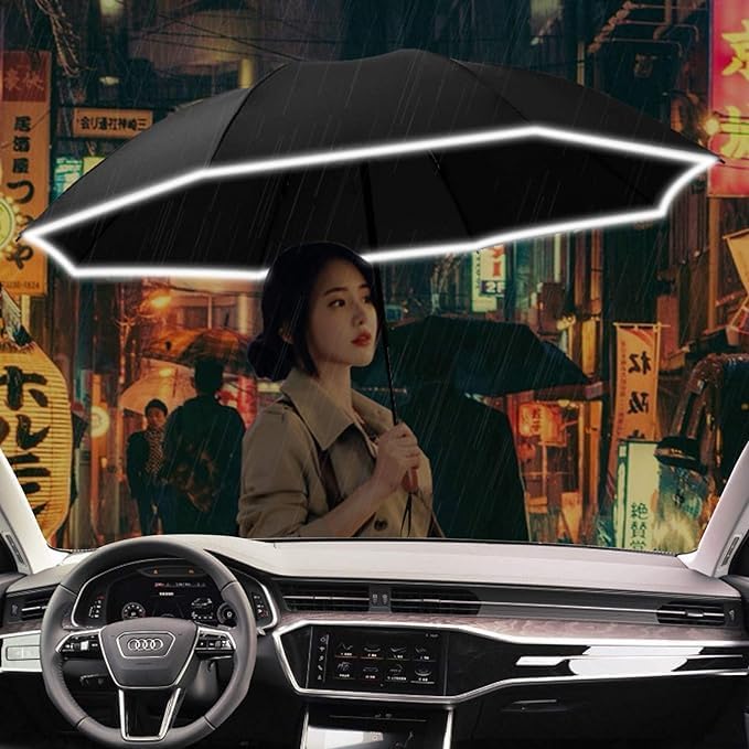 Lejorain Golf Large Inverted Umbrella - Black Big Windproof Heavy Duty Upside Down 46/50/54 Inch Compact Reverse Car Automatic Folding Reflective Umbrella