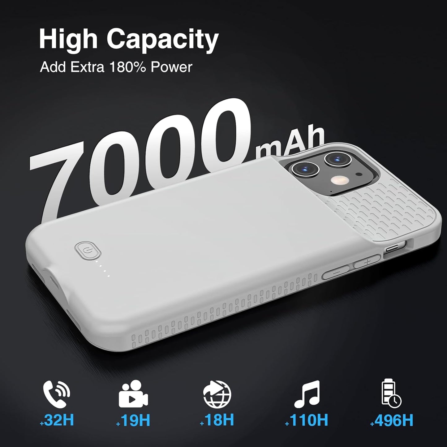 GIN FOXI Battery Case for iPhone 12/12 Pro, Rechargeable Charging Cases Charger 7000mAh Juice Box Anti-Fall Protection Cover Extended Battery Pack for iPhone 12 Pro/12 (6.1") Grey