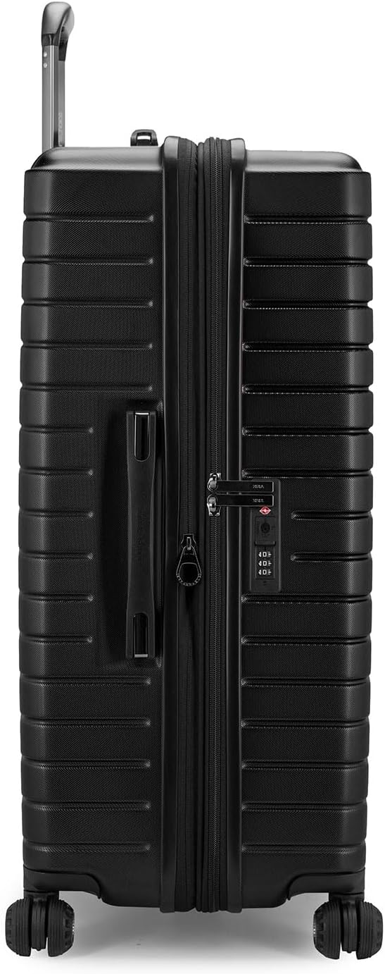 Traveler's Choice Archer Polycarbonate Hardside Spinner Luggage Set, Tie Down Straps, Black, Checked 29-Inch