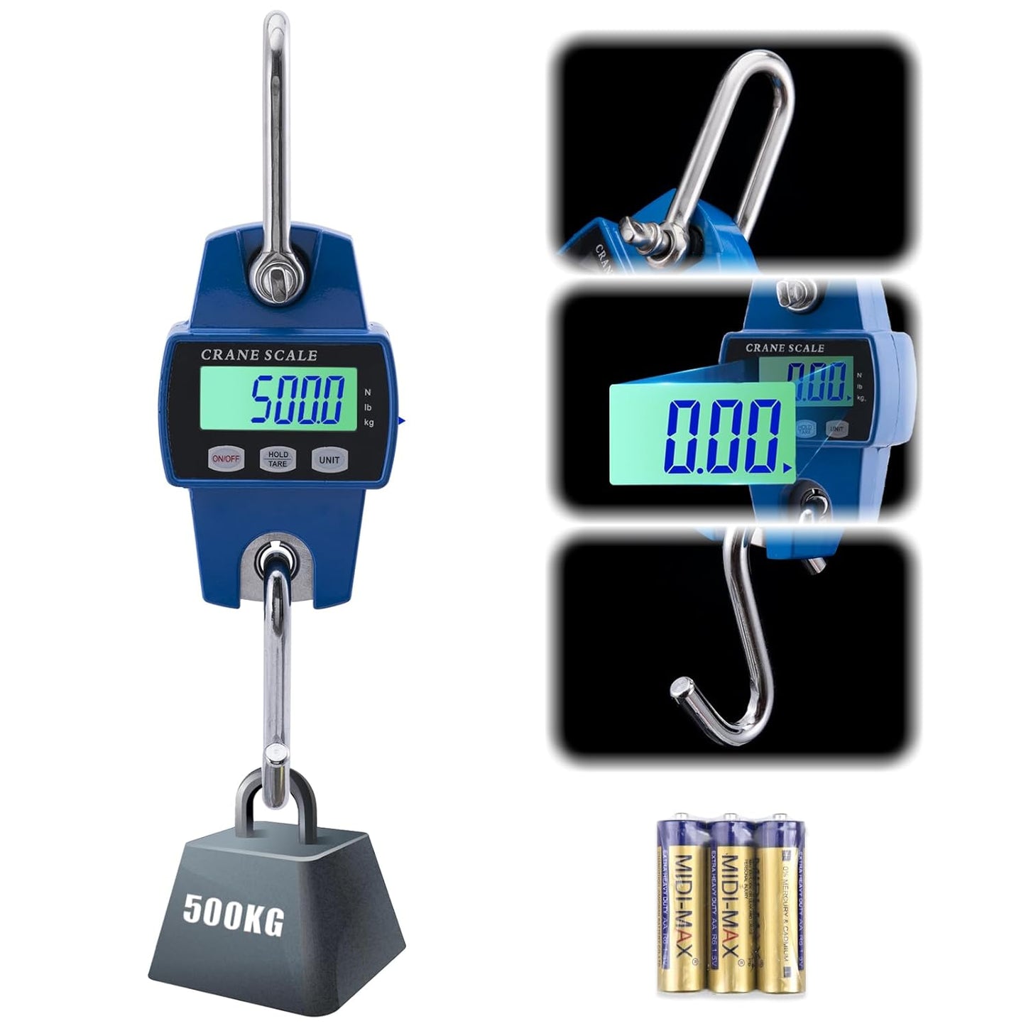 Goture Digital Hanging Scale,500kg/1100lbs Crane Scales,Fishing Scale with LED Display, Heavy Duty Hanging Weight Scale for Fishing,Luggage,Big Game,Farm,Hunting,Industries,Warehouse