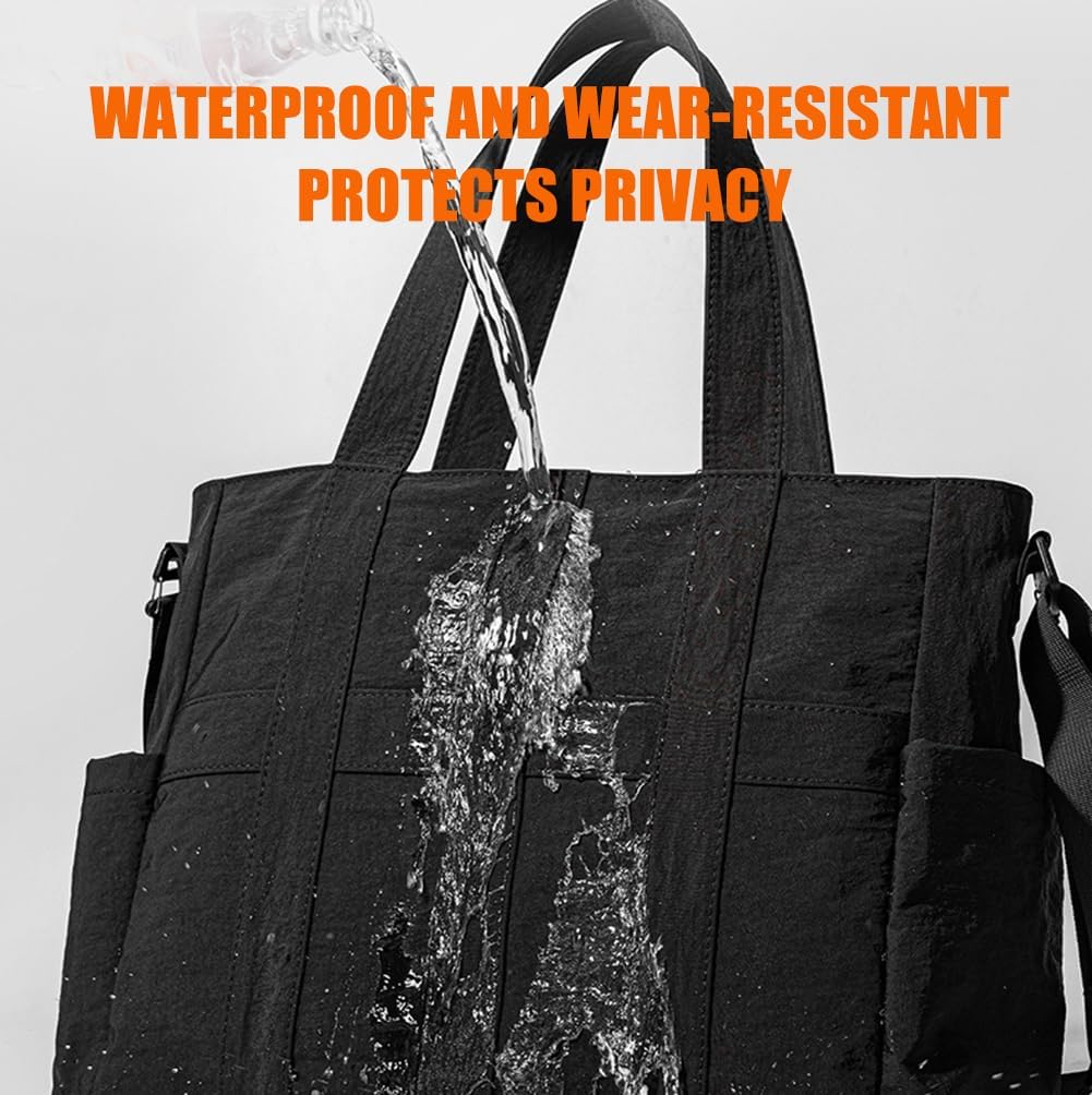 Tote Bag for Women & Men, Travel Large Tote Bag with Zipper & Side Porkect, Waterproof Tote Work Bags for Travel, Work