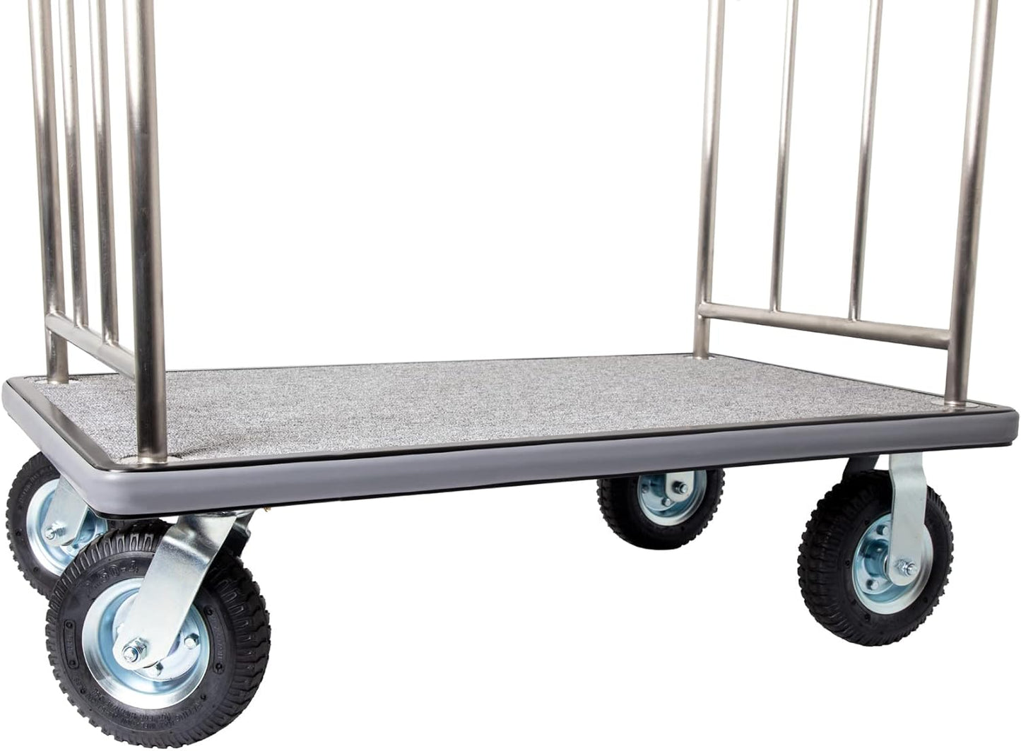 Value Valet Hotel Luggage Cart – for Commercial Use, Condos, Resorts – Stainless Steel Bellman Trolley Cart w/ 6” Air Filled Tires & Gray Carpet, 800 lb Load Capacity
